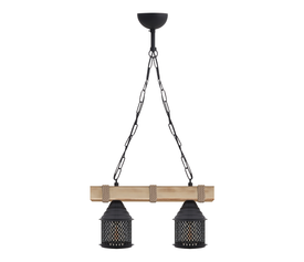 Φωτιστικό οροφής Elora E27 ξύλινο - μεταλλικό δίφωτο χρώμα φυσικό - μαύρο 40x13x75εκ.