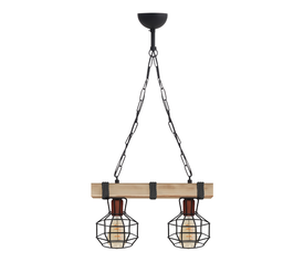 Φωτιστικό οροφής Lumenia E27 ξύλινο - μεταλλικό δίφωτο χρώμα φυσικό - μαύρο 40x14x80εκ.