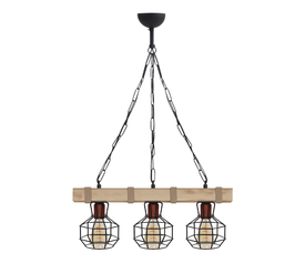 Φωτιστικό οροφής Lumenia E27 ξύλινο - μεταλλικό τρίφωτο χρώμα φυσικό - μαύρο 50x14x80εκ.