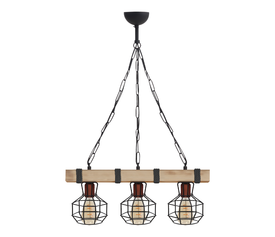 Φωτιστικό οροφής Lumenia E27 ξύλινο - μεταλλικό τρίφωτο χρώμα φυσικό - μαύρο 50x14x80εκ.