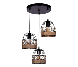 Φωτιστικό οροφής Lino E27 μεταλλικό - σχοινί τρίφωτο χρώμα μαύρο 40x40x80εκ.