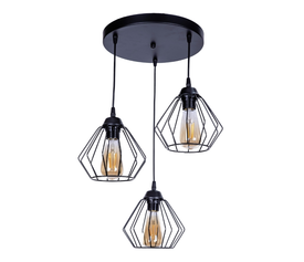 Φωτιστικό οροφής Bart E27 μεταλλικό τρίφωτο χρώμα μαύρο 40x40x80εκ.
