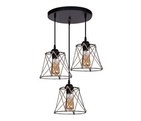 Φωτιστικό οροφής Cesa E27 μεταλλικό - σχοινί τρίφωτο χρώμα μαύρο 45x40x70εκ.