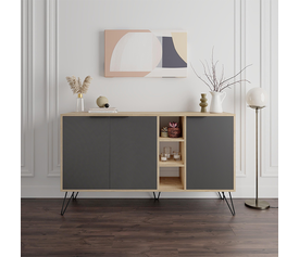 Μπουφές Clara χρώμα φυσικό οξιάς - ανθρακί 142x35,6x83εκ.