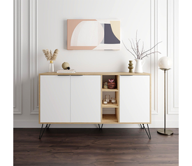 Μπουφές Clara χρώμα φυσικό οξιάς - λευκό 142x35,6x83εκ.