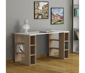 Γραφείο εργασίας Colmar χρώμα λευκό - φυσικό οξιάς 140x60x75εκ