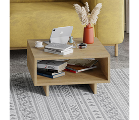 Τραπεζάκι σαλονιού Hola χρώμα φυσικό οξιάς - ανθρακί 60x60x32εκ.