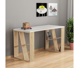 Γραφείο εργασίας Honey χρώμα λευκό - φυσικό οξιάς 137x60x75εκ