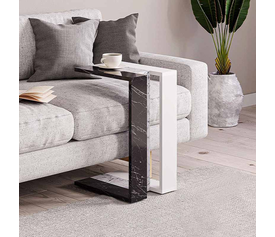 Τραπεζάκι βοηθητικό Muju χρώμα μαύρο - λευκό εφέ μαρμάρου/λευκό 30x40x57εκ.