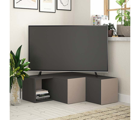 Έπιπλο τηλεόρασης γωνιακό Compact χρώμα ανθρακί - ανοιχτή μόκα 94,2x90,6x31,4εκ.