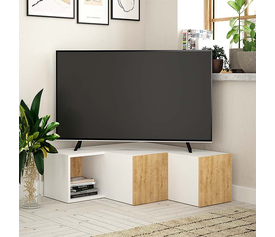 Έπιπλο τηλεόρασης γωνιακό Compact χρώμα λευκό - φυσικό οξιάς 94,2x90,6x31,4εκ.