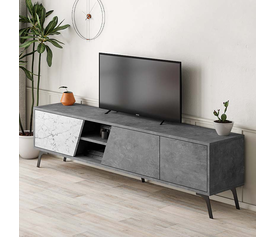 Έπιπλο τηλεόρασης Fiona χρώμα γκρι ρετρό - λευκό εφέ μαρμάρου 180x35,6x48εκ.