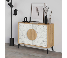 Μπουφές Gora χρώμα φυσικό οξιάς - λευκό εφέ μαρμάρου 110x35,6x82εκ.