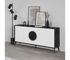 Μπουφές Gora χρώμα μαύρο εφέ μαρμάρου - λευκό 180x35,6x82εκ.