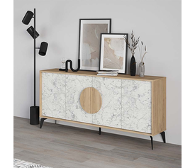 Μπουφές Gora χρώμα φυσικό οξιάς - λευκό εφέ μαρμάρου 180x35,6x82εκ.