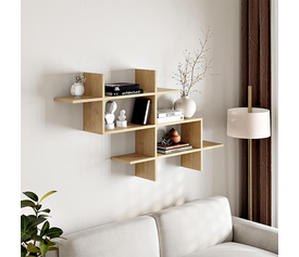 Ραφιέρα τοίχου Halic χρώμα φυσικό οξιάς 150x22x82εκ.