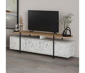 Έπιπλο τηλεόρασης Hanley χρώμα λευκό εφέ μαρμάρου 160x35,6x48εκ.