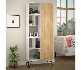 Βιβλιοθήκη Jedda χρώμα λευκό - φυσικό οξιάς 80,6x29,6x191εκ.