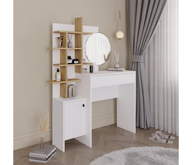 Τουαλέτα με καθρέπτη Mup χρώμα λευκό - φυσικό οξιάς 105x35x151εκ.