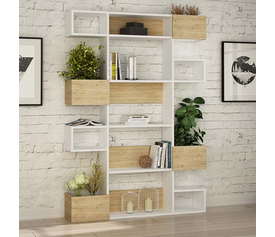 Βιβλιοθήκη Niho χρώμα λευκό - φυσικό οξιάς 120x25,3x171εκ.