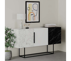 Μπουφές Tontini χρώμα λευκό - μαύρο εφέ μαρμάρου 150x42x79,5εκ.