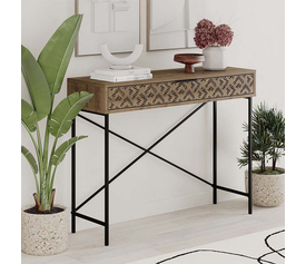 Κονσόλα Heaton μεταλλική - μελαμίνης χρώμα ανοιχτό καρυδί 110x35,6x90εκ.