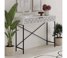 Κονσόλα Heaton μεταλλική - μελαμίνης χρώμα λευκό αντικέ 110x35,6x90εκ.