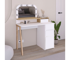 Τουαλέτα με καθρέπτη Avien χρώμα λευκό - φυσικό οξιάς 105x51,1x131εκ.