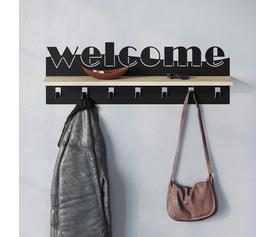 Κρεμάστρα τοίχου Welcome χρώμα μαύρο - sapphire oak 86x15,2x29εκ.