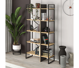 Βιβλιοθήκη Detroit χρώμα sapphire oak - silky black 87,5x35,2x175εκ.