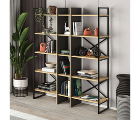 Βιβλιοθήκη Detroit χρώμα sapphire oak - silky black 143,5x35,2x175εκ.