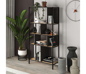 Βιβλιοθήκη Midi χρώμα sapphire oak - silky black 88x35x175εκ.