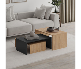 Τραπεζάκι σαλονιού σετ 3 τμχ. Kanta χρώμα sapphire oak - silky black 80x50x40,5εκ.