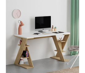 Γραφείο εργασίας Papillon χρώμα sapphire oak - λευκό 137x60x75εκ