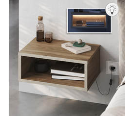 Κομοδίνο επιτοίχιο Brik με LED χρώμα καρυδί - sandstone 45x30x18εκ.