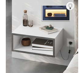 Κομοδίνο επιτοίχιο Brik με LED χρώμα λευκό - γκρι ρετρό 45x30x18εκ.