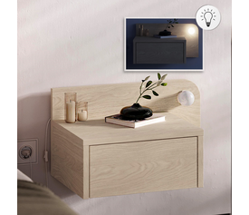 Κομοδίνο επιτοίχιο Dotta με LED χρώμα light oak 52x33,6x28εκ.