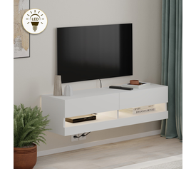 Έπιπλο τηλεόρασης επιτοίχιο Moon με LED χρώμα λευκό 120x33,8x30εκ.