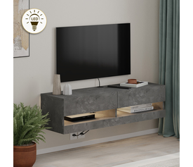 Έπιπλο τηλεόρασης επιτοίχιο Moon με LED χρώμα γκρι ρετρό 120x33,8x30εκ.