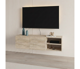 Έπιπλο τηλεόρασης επιτοίχιο Conrad χρώμα travertine 140x35x38εκ.