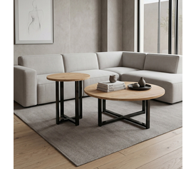 Τραπεζάκι σαλονιού σετ 2 τμχ Mesa χρώμα sapphire oak Ø90x35,5εκ.