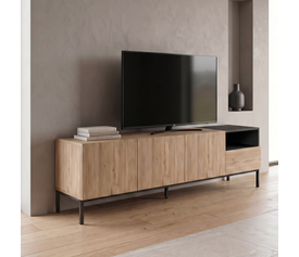 Έπιπλο τηλεόρασης Cailin χρώμα sepet oak - black wood 180x41,8x55εκ.