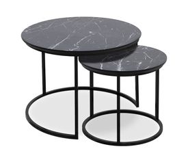 Τραπεζάκια σαλονιού Gary Mdf - μεταλλικό χρώμα μαύρο εφέ μαρμάρου 65x65x44εκ.