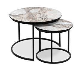 Τραπεζάκια σαλονιού Gary Mdf - μεταλλικό χρώμα μπεζ εφέ μαρμάρου 65x65x44εκ.