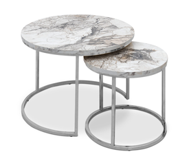 Τραπεζάκια σαλονιού Gary Mdf - μεταλλικό χρώμα μπεζ εφέ μαρμάρου - χρωμίου 65x65x44εκ.