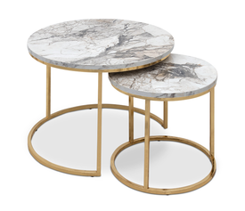 Τραπεζάκια σαλονιού Gary Mdf - μεταλλικό χρώμα μπεζ εφέ μαρμάρου - χρυσό 65x65x44εκ.
