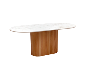 Τραπέζι Borno χρώμα φυσικό - λευκό εφέ μαρμάρου 180x89x75 εκ.