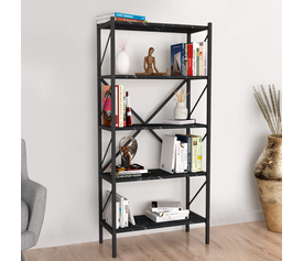 Βιβλιοθήκη Jocasta μεταλλική - μελαμίνης χρώμα μαύρο εφέ μαρμάρου 66x34x160εκ.