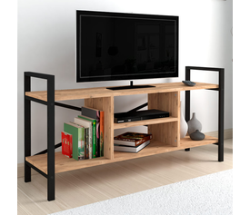 Έπιπλο τηλεόρασης Santana μεταλλικό - μελαμίνης χρώμα μαύρο - pine oak 120x35x61εκ.