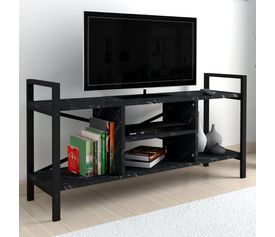 Έπιπλο τηλεόρασης Santana μεταλλικό - μελαμίνης χρώμα μαύρο εφέ μαρμάρου 120x35x61εκ.